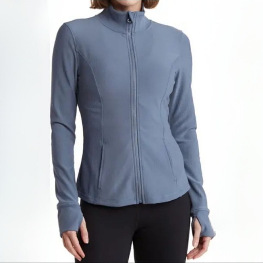 90 Degree By Reflex Womens Blue High Neck Ribbed Performance Jacket